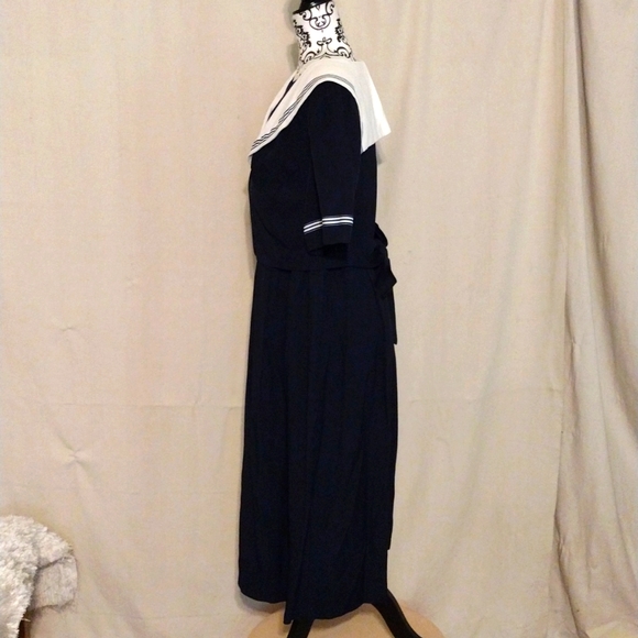 Vintage 80's 90's J.B.S. LTD Navy Blue Sailor Inspired Midi Dress USA Made - Picture 2 of 14